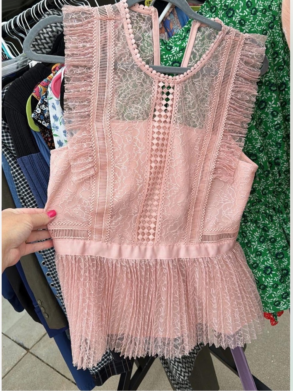 Blush Pink Lace Ruffled Peplum Top